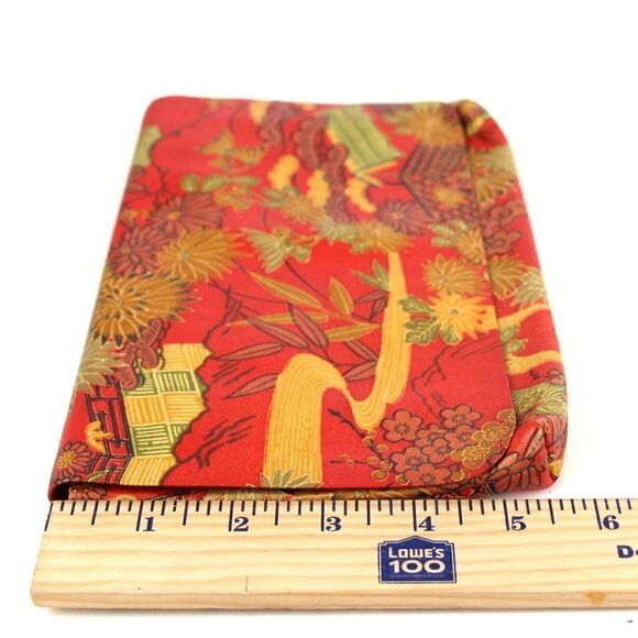 VTG HANDCRAFTED RED MULTICOLOR GENUINE LEATHER FLORAL ASIAN PRINT CLUTCH POUCH